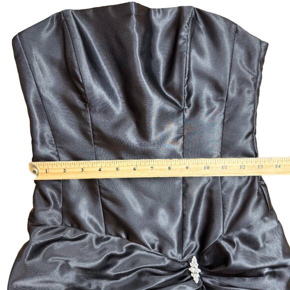 JESSICA MCCLINTOCK GUNNE SAX Puffy Waist 80s Strapless Satin Mini Black Dress  5 - Picture 13 of 14